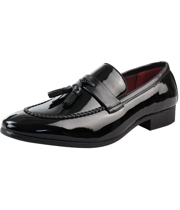 Men's Patent Tassel Slip On Black Loafers