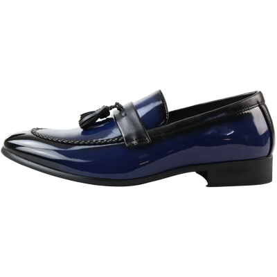 Men's Patent Tassel Slip On Blue Loafers