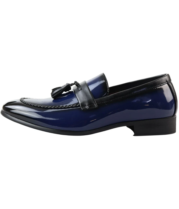 Men's Patent Tassel Slip On Blue Loafers