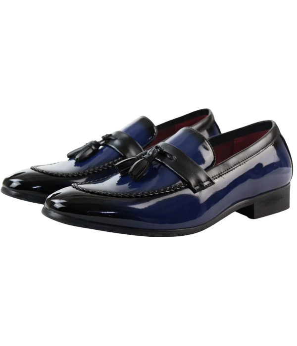 Men's Patent Tassel Slip On Blue Loafers