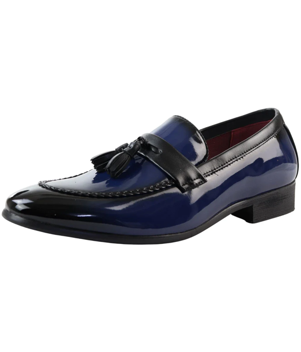 Men's Patent Tassel Slip On Blue Loafers