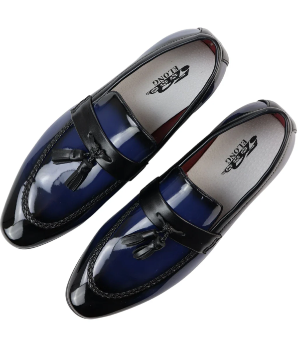 Men's Patent Tassel Slip On Blue Loafers