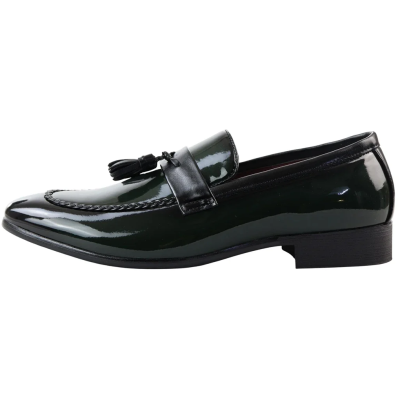 Men's Patent Tassel Slip On Green Loafers