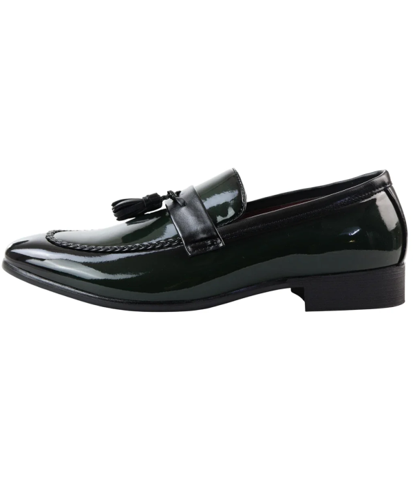 Men's Patent Tassel Slip On Green Loafers