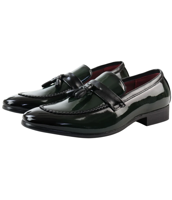 Men's Patent Tassel Slip On Green Loafers