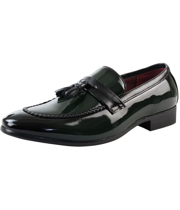 Men's Patent Tassel Slip On Green Loafers