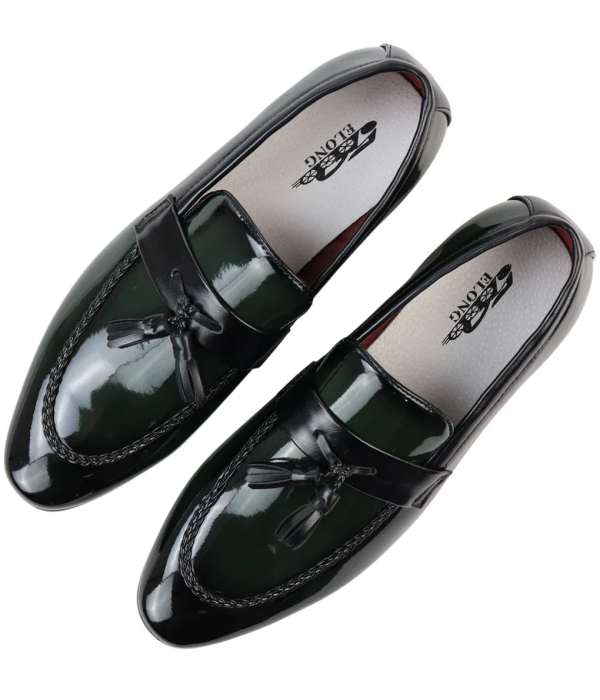 Men's Patent Tassel Slip On Green Loafers