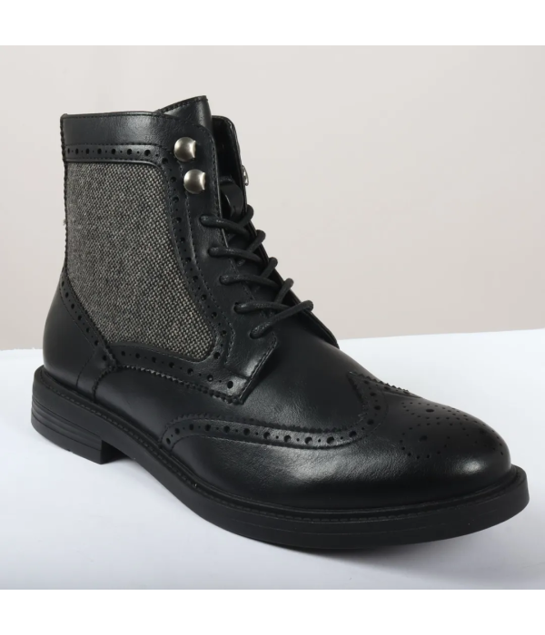 Men's Lace Up Brogue Black Ankle Boots