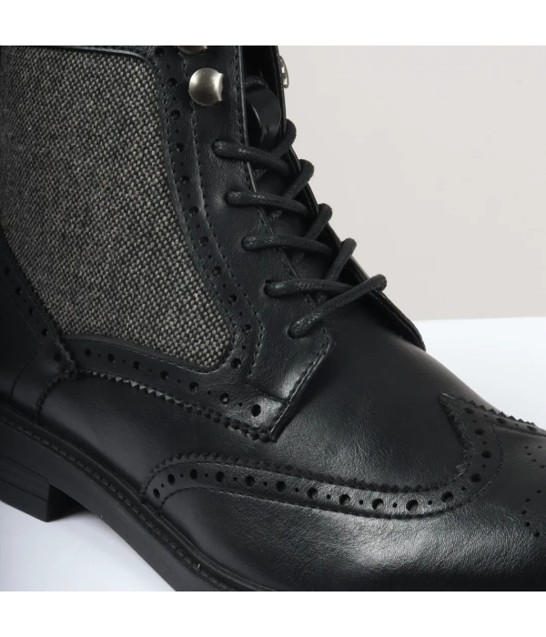 Men's Lace Up Brogue Black Ankle Boots