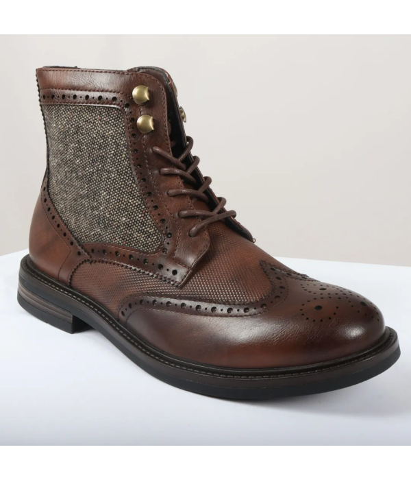 Men's Lace Up Brogue Brown Ankle Boots