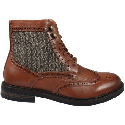 Men's Lace Up Brogue Tan Brown Ankle Boots