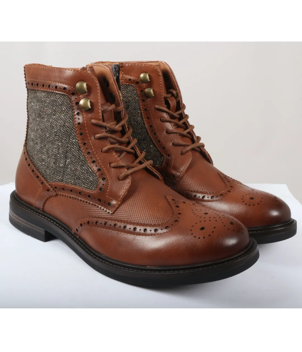 Men's Lace Up Brogue Tan Brown Ankle Boots