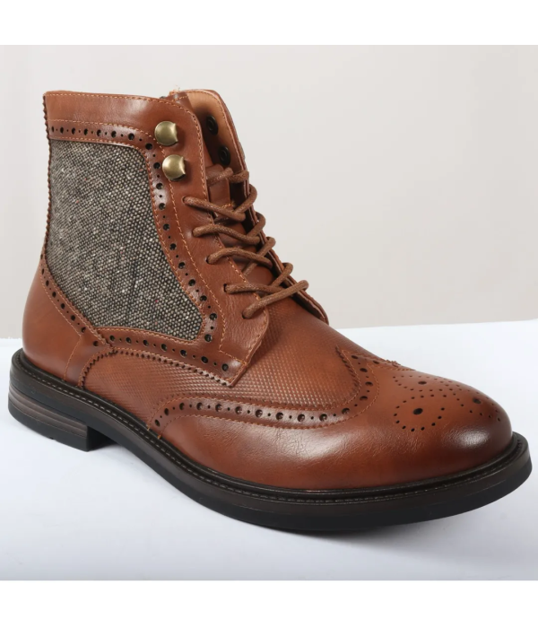 Men's Lace Up Brogue Tan Brown Ankle Boots