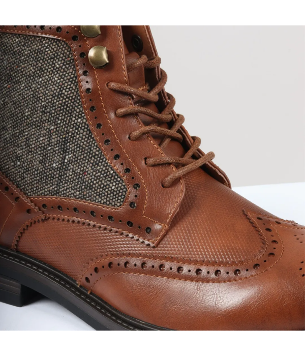 Men's Lace Up Brogue Tan Brown Ankle Boots