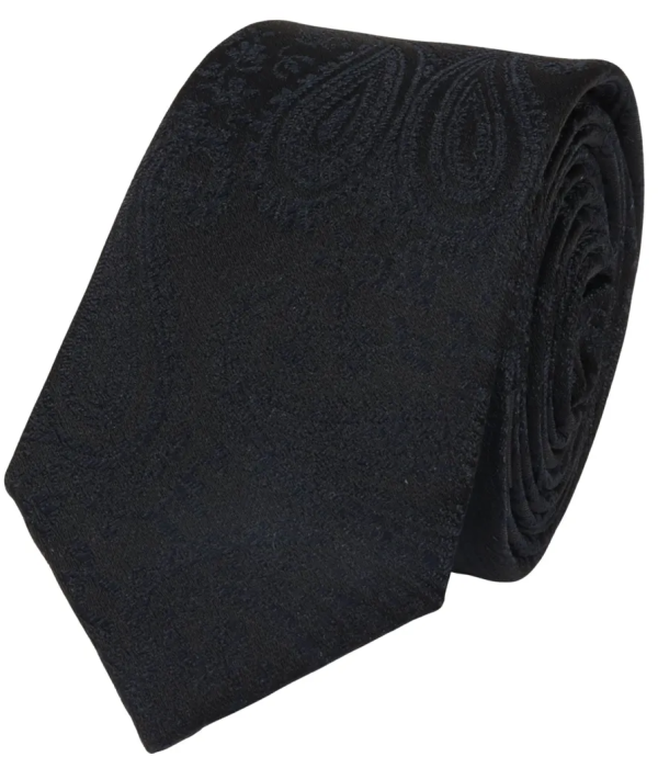 Men's Tie Pocket Sqaure Set Formal Floral Necktie - Black