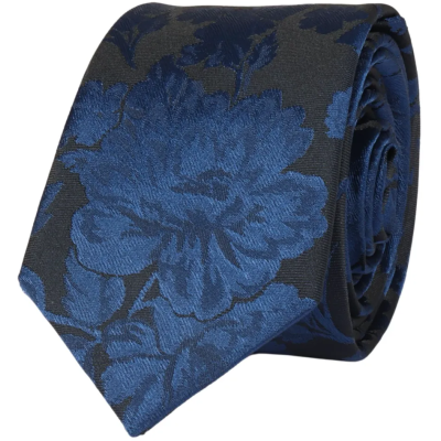 Men's Tie Pocket Sqaure Set Formal Floral Necktie - Navy