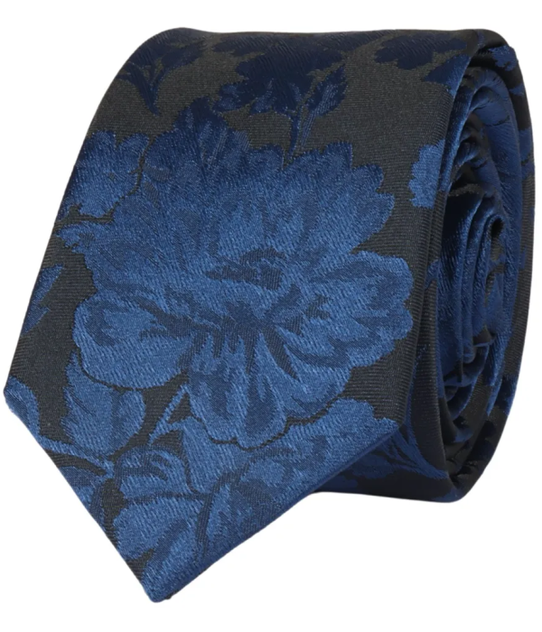 Men's Tie Pocket Sqaure Set Formal Floral Necktie - Navy