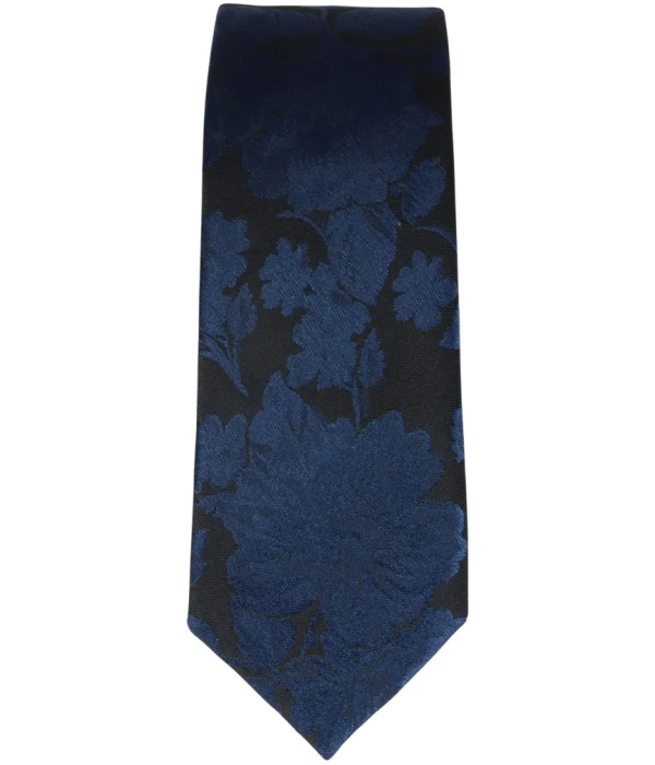 Men's Tie Pocket Sqaure Set Formal Floral Necktie - Navy