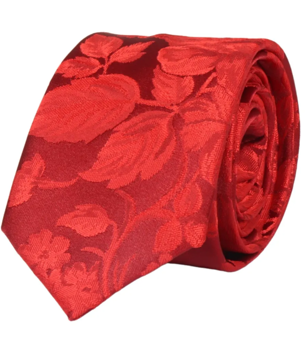 Men's Tie Pocket Sqaure Set Formal Floral Necktie - Red