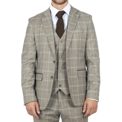 Hode - Men's Brown Checked Plaid Tailored Fit Blazer