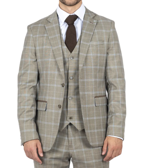 Hode - Men's Brown Checked Plaid Tailored Fit Blazer