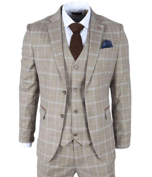 Hode - Men's Brown Checked Plaid Tailored Fit Blazer