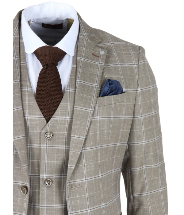 Hode - Men's Brown Checked Plaid Tailored Fit 3 Piece Suit