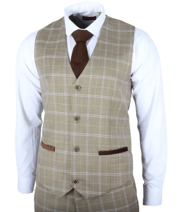 Hode - Men's Brown Checked Plaid Tailored Fit 3 Piece Suit