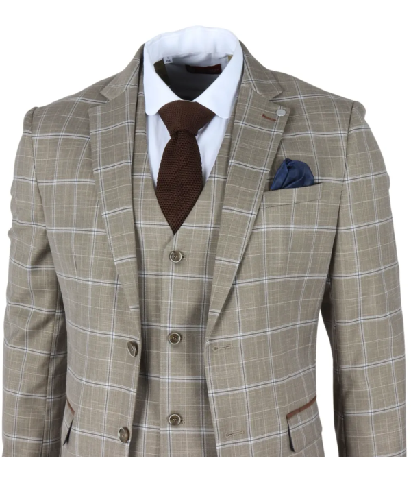 Hode - Men's Brown Checked Plaid Tailored Fit 3 Piece Suit