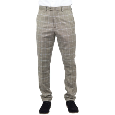 Hode - Men's Brown Checked Formal Trousers