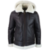 Men's Leather Sherling Sheepskin Hood Jacket Aviator Flying Pilot