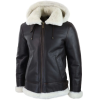 Men's Leather Sherling Sheepskin Hood Jacket Aviator Flying Pilot
