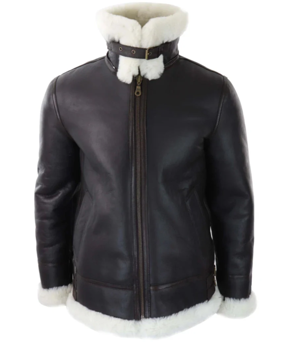 Men's Leather Sherling Sheepskin Hood Jacket Aviator Flying Pilot