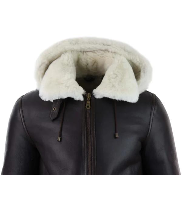 Men's Leather Sherling Sheepskin Hood Jacket Aviator Flying Pilot