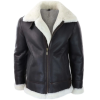 Men's Leather Sherling Sheepskin Hood Jacket Aviator Flying Pilot