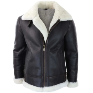 Men’s Leather Sherling Sheepskin Hood Jacket Aviator Flying Pilot