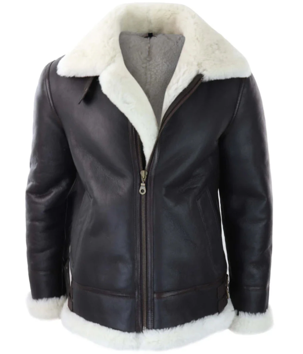 Men's Leather Sherling Sheepskin Hood Jacket Aviator Flying Pilot