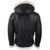 Men's Leather Sherling Sheepskin Hood Jacket Aviator Flying Pilot