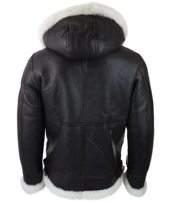 Men's Leather Sherling Sheepskin Hood Jacket Aviator Flying Pilot