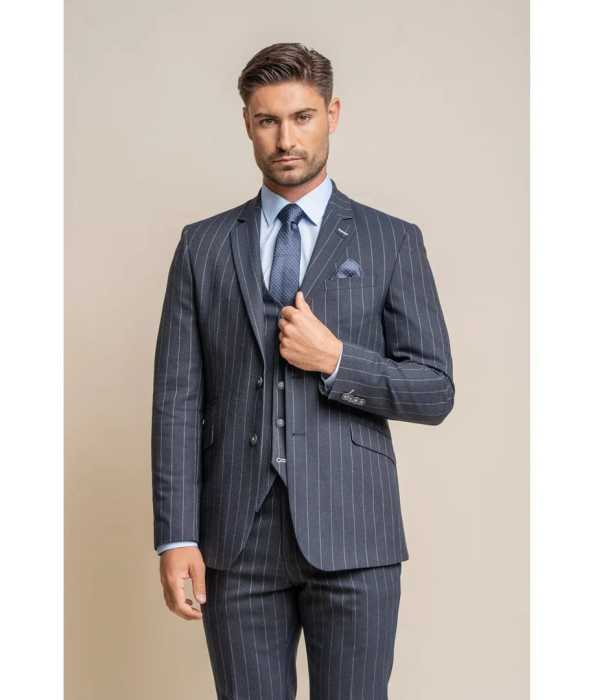 Invincible - Men's Navy Blue Pinstripe Blazer