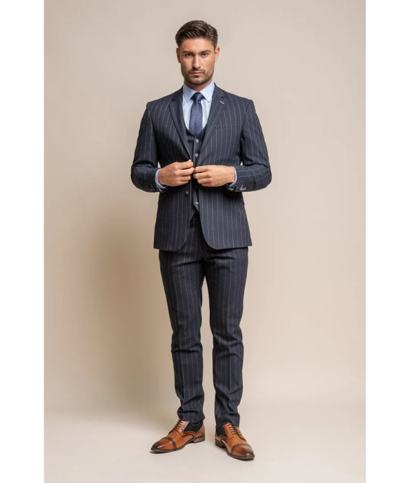 Invincible - Men's Navy Blue Pinstripe Blazer