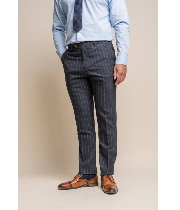 Invincible - Men's Navy Blue Pinstripe Trousers