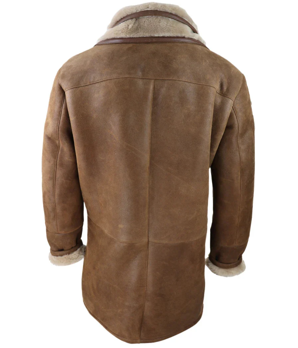 Men's 3/4 Duffle Jacket Sheepskin Long Button Zip Warm - Tan