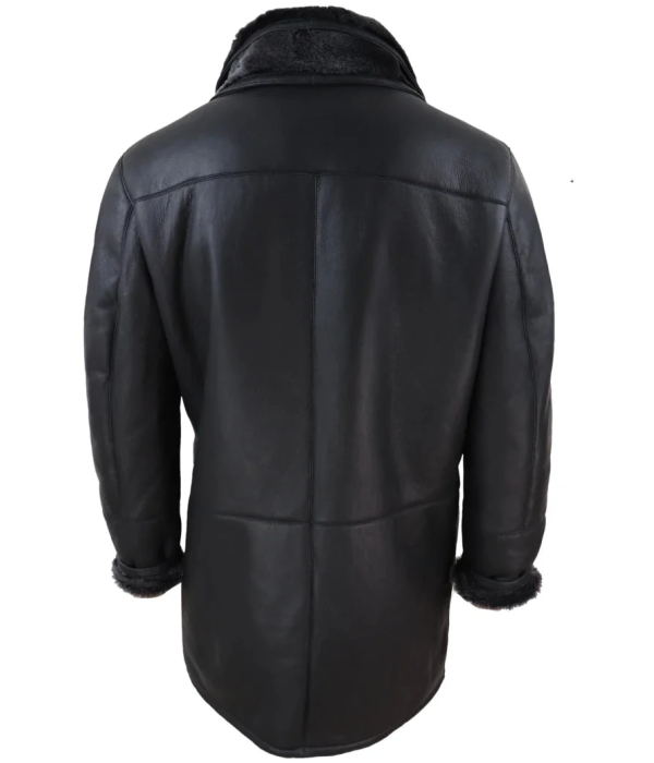 Men's 3/4 Duffle Jacket Sheepskin Long Button Zip Warm - Black