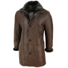 Men's 3/4 Duffle Jacket Sheepskin Long Button Zip Warm - Brown