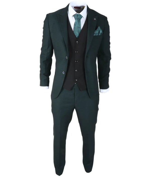 Jasper - Men's 3 Piece Olive Green Suit With Black Waistcoat