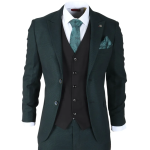 Jasper - Men's 3 Piece Olive Green Suit With Black Waistcoat - 36UK Jacket/Waistcoat + 30W Trousers