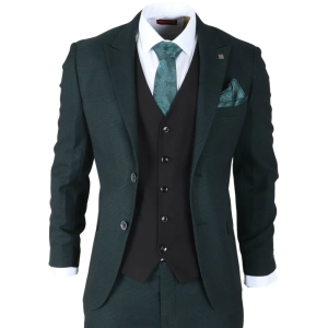 Jasper – Men’s 3 Piece Olive Green Suit With Black Waistcoat