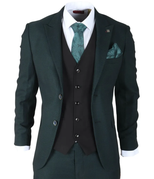 Jasper - Men's 3 Piece Olive Green Suit With Black Waistcoat