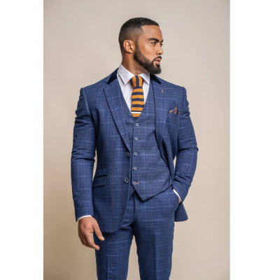 Kaiser - Men's Tweed Check Blue Blazer